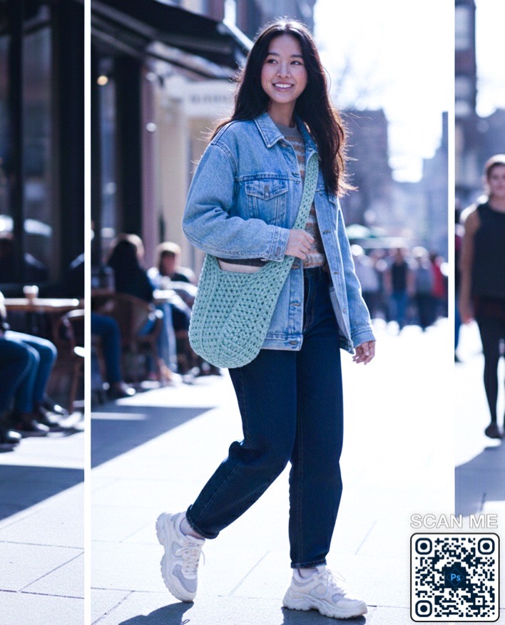 Sac bleu avec pochon style bandoulière 