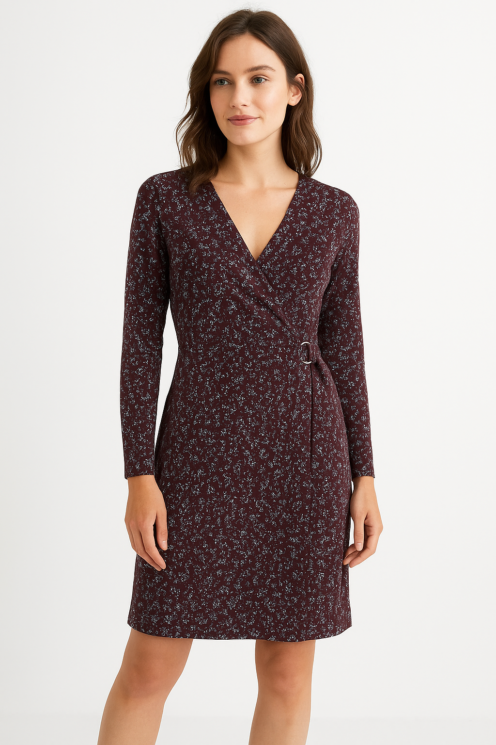 Robe Femme Élégante Portefeuille À Imprimé – Manches Longues – Style Chic Décontracté