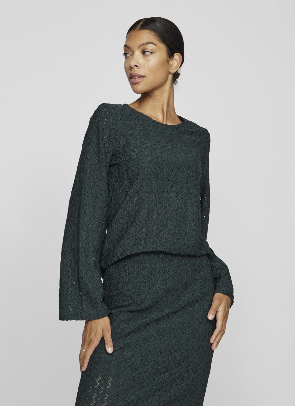 Top Dentelle Vert Femme Col Rond Nouvelle Collection