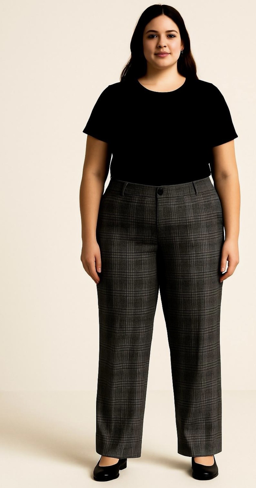 Pantalon Premium Femme À Carreaux Prince-De-Galles – Taille 48 FR / 46 EU Grande Taille