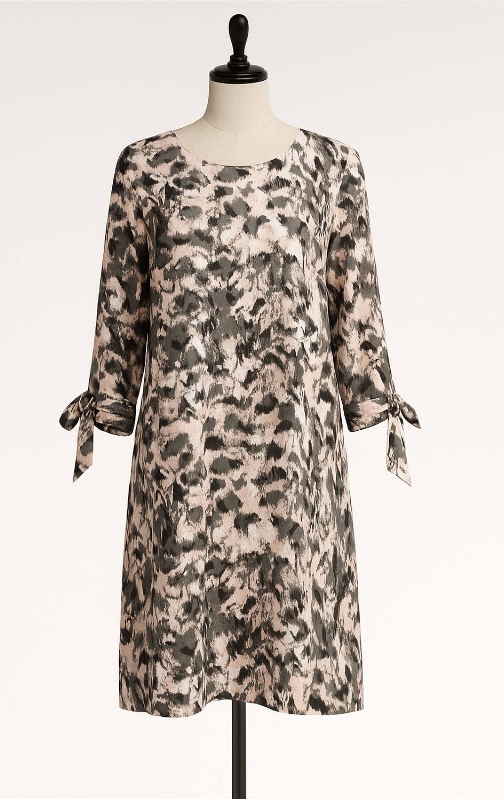 Robe Tunique Femme – Imprimé Abstrait – Taille 40 – Manches Nouées – Élégante & Confortable