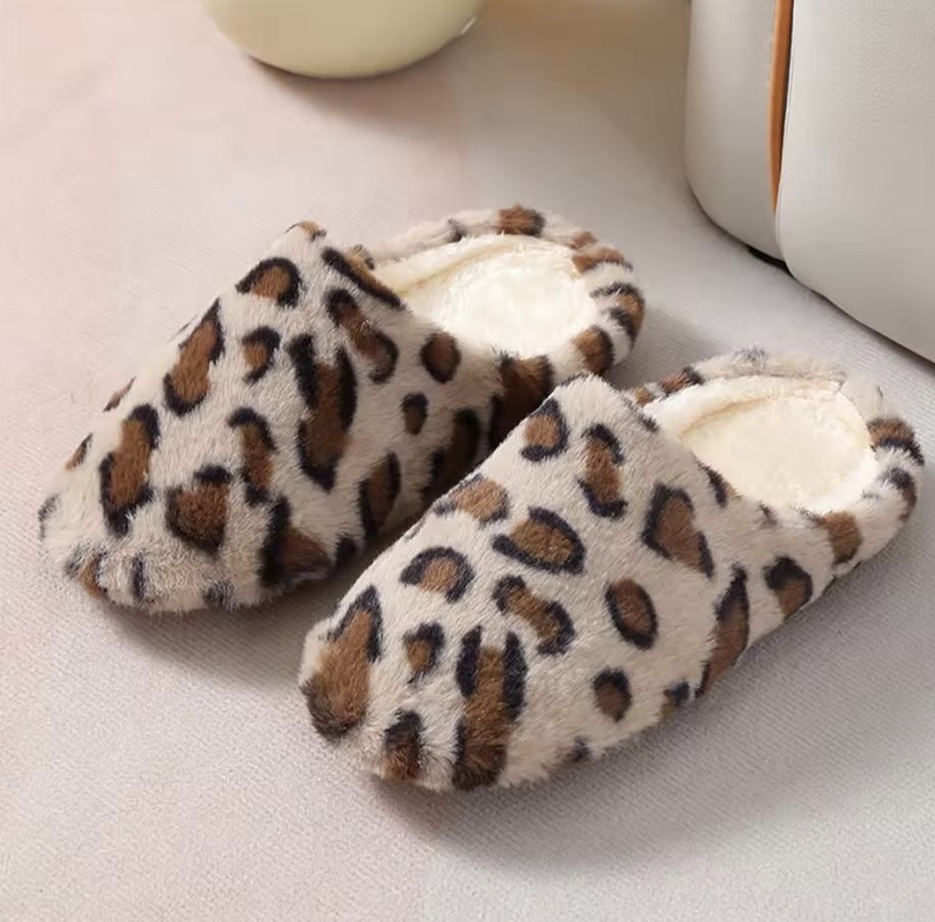 Chaussons Pantoufles Femme Hiver Automne Léopard Marron Chambre