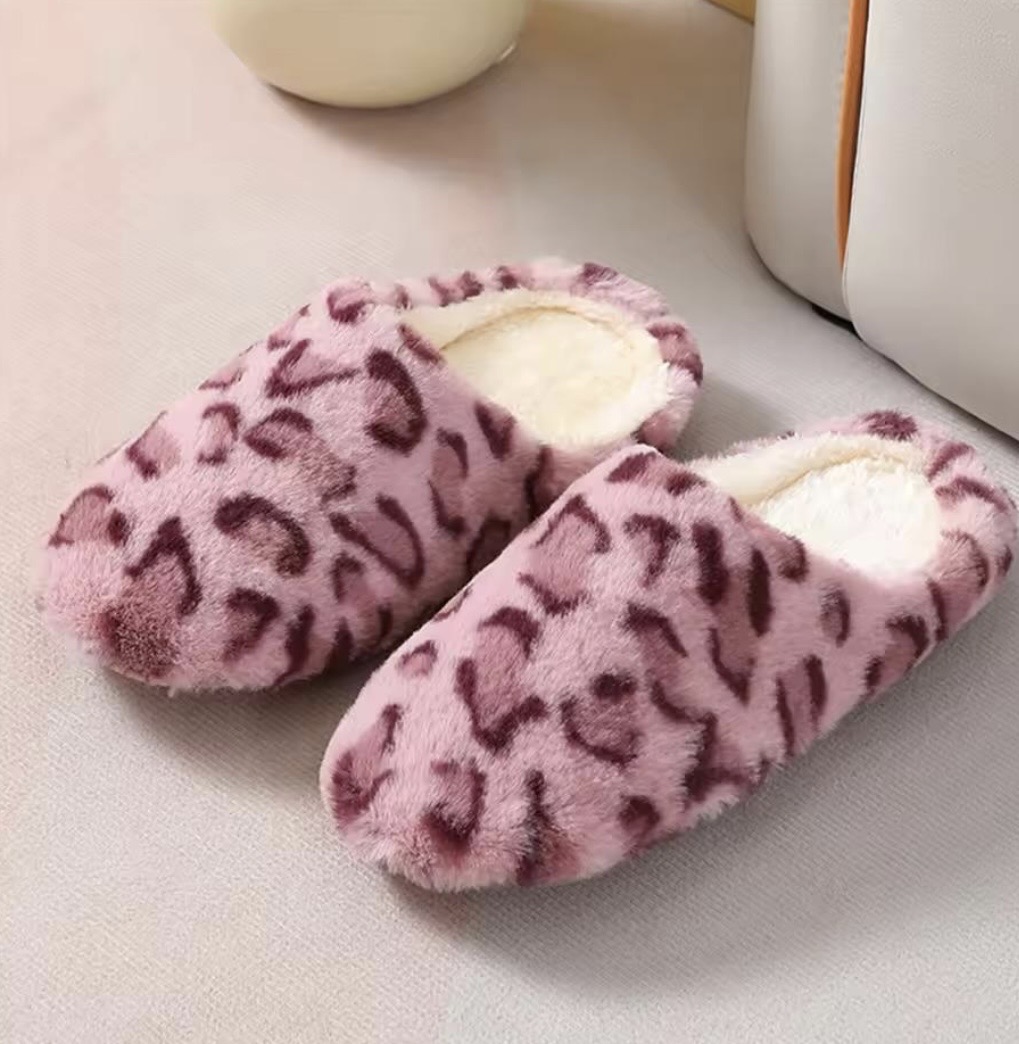 Chaussons Pantoufles Maison Doux Léopard Femme Rose