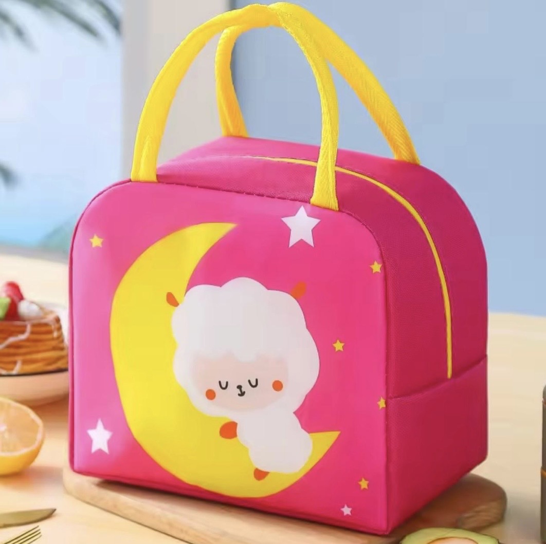 Sac Isotherme Enfant – Rose Mignon – Motif Mouton Sur La Lune – Garderie / École / Pique-Nique